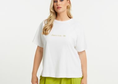 Βαμβακερό t-shirt με ρεγκλάν μανίκια & κεντημένο logo “charismatic life” - MAT FASHION - 