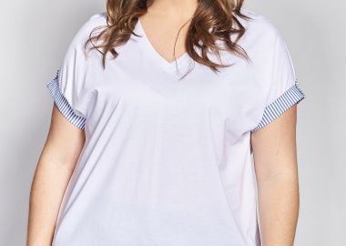 Βαμβακερό T-Shirt με ριγέ ρεβέρ στα μανίκια -  - 