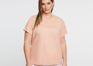 Βαμβακερό t-shirt με strass - MAT FASHION - 