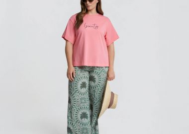 Βαμβακερό t-shirt με strass στάμπα - MAT FASHION - 