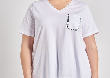 Βαμβακερό T-Shirt με V και τρουκς στο τσεπάκι -  - 