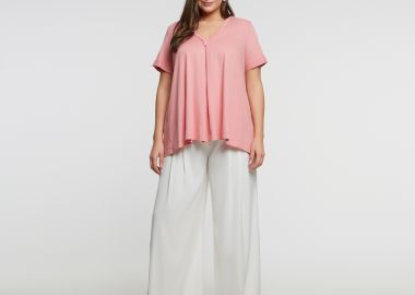 Βαμβακερό t-shirt με V-λαιμόκοψη & πιέτα - MAT FASHION - 