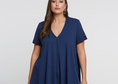 Βαμβακερό t-shirt με V-λαιμόκοψη & πιέτα - MAT FASHION - 