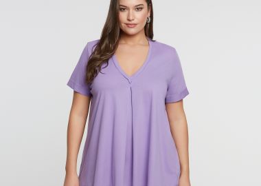 Βαμβακερό t-shirt με V-λαιμόκοψη & πιέτα - MAT FASHION - 