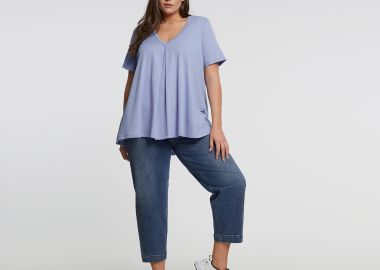 Βαμβακερό t-shirt με V-λαιμόκοψη & πιέτα - MAT FASHION - 