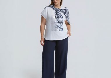 Βαμβακερό T-shirt V με λεοπάρ μεταλλικό print & strass - MAT FASHION - 