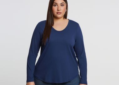 Basic βαμβακερή μακρυμάνικη μπλούζα - MAT FASHION - 