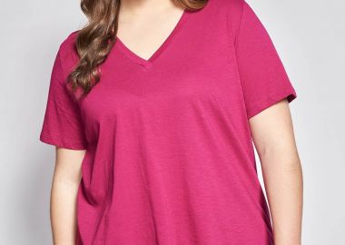 Basic βαμβακερή μπλούζα φλάμα κοντομάνικη σε γραμμή-Α -  - 