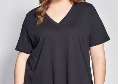 Basic βαμβακερή μπλούζα φλάμα κοντομάνικη σε γραμμή-Α -  - 