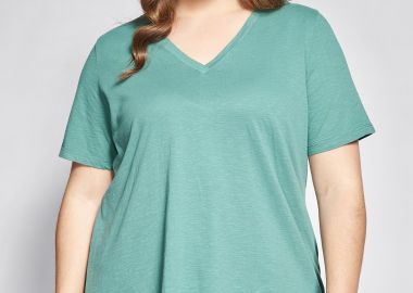 Basic βαμβακερή μπλούζα φλάμα κοντομάνικη σε γραμμή-Α -  - 