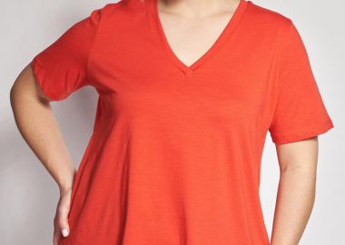 Basic βαμβακερή μπλούζα φλάμα κοντομάνικη σε γραμμή-Α -  - 