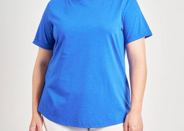 Basic βαμβακερή μπλούζα κοντομάνικη με ρεβέρ -  - 