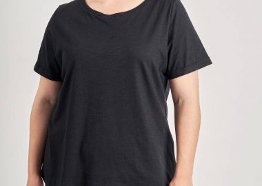 Basic βαμβακερή μπλούζα κοντομάνικη με ρεβέρ -  - 