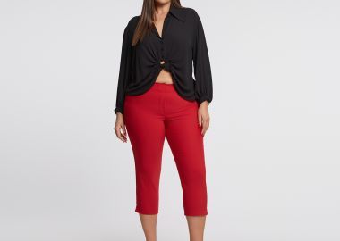 Basic βαμβακερό παντελόνι κάπρι - MAT FASHION - 