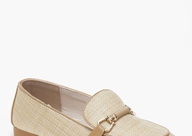 Basic γυναικεία loafers με ψάθα και αγκράφα - Κάμελ - Issue - 