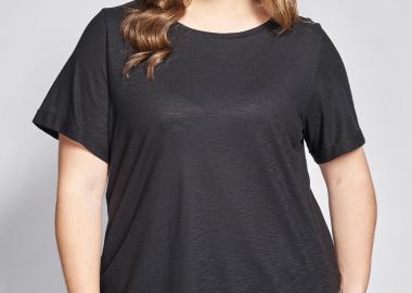 Basic κοντομάνικη βαμβακερή μπλούζα φλάμα με στρογγυλή λαιμόκοψη -  - 