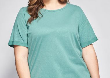 Basic κοντομάνικη βαμβακερή μπλούζα φλάμα με στρογγυλή λαιμόκοψη -  - 