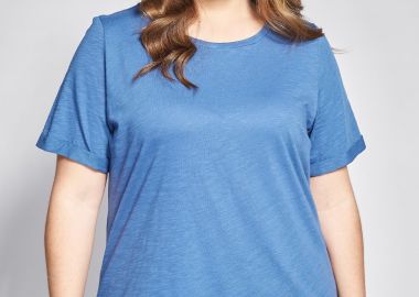 Basic κοντομάνικη βαμβακερή μπλούζα φλάμα με στρογγυλή λαιμόκοψη -  - 