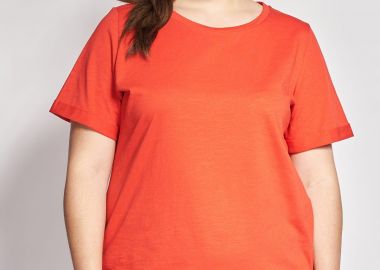 Basic κοντομάνικη βαμβακερή μπλούζα φλάμα με στρογγυλή λαιμόκοψη -  - 