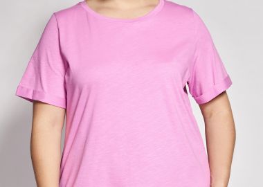 Basic κοντομάνικη βαμβακερή μπλούζα φλάμα με στρογγυλή λαιμόκοψη -  - 