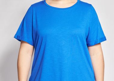 Basic κοντομάνικη βαμβακερή μπλούζα φλάμα με στρογγυλή λαιμόκοψη -  - 