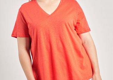 Basic μπλούζα βαμβακερή γραμμή-Α με V -  - 