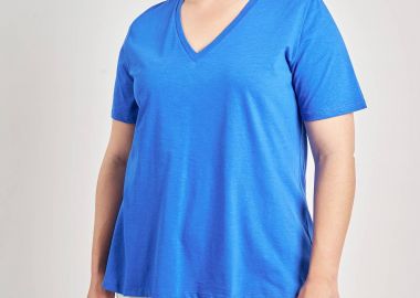 Basic μπλούζα βαμβακερή γραμμή-Α με V -  - 