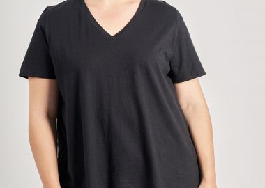 Basic μπλούζα βαμβακερή γραμμή-Α με V -  - 