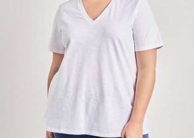 Basic μπλούζα βαμβακερή γραμμή-Α με V -  - 