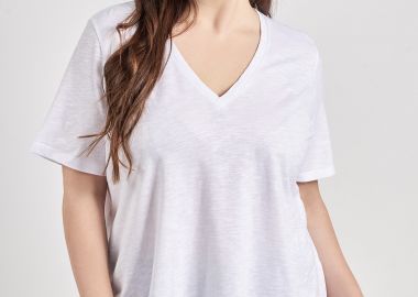 Basic μπλούζα βαμβακερή με V -  - 