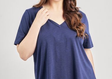 Basic μπλούζα βαμβακερή με V -  - 