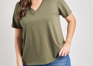 Basic μπλούζα βαμβακερή με V -  - 