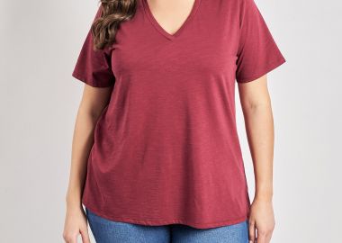 Basic μπλούζα βαμβακερή με V -  - 