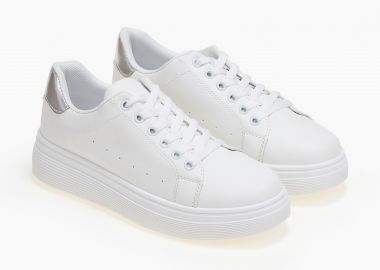 Basic sneakers με χρωματική λεπτομέρεια - Ασημί - Issue - 