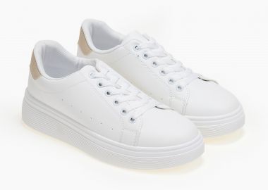 Basic sneakers με χρωματική λεπτομέρεια - Μπεζ - Issue - 