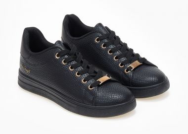 Basic sneakers με χρυσές λεπτομέρειες - Μαύρο-Μαύρο - Issue - 