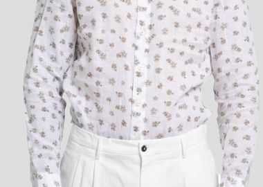 BASTONCINO Ανδρικό Λευκό Floral-Print Long-Sleeve Shirt - BASTONCINO - 