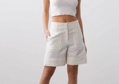 BCBGMAXAZRIA γυναικεία βερμούδα με λινό - 23SRP212LI02 Λευκό - BCBGMAXAZRIA - 