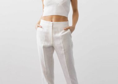 BCBGMAXAZRIA γυναικείο cigarette παντελόνι λινό - 23SRP106LI03 Λευκό - BCBGMAXAZRIA - 