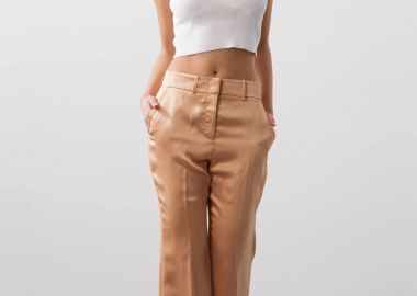 BCBGMAXAZRIA γυναικείο σατέν παντελόνι flare - 23SRP101VI06 Σομόν - BCBGMAXAZRIA - 