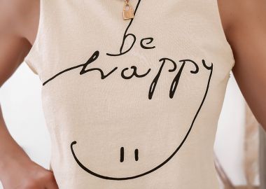 BE HAPPY BEIGE TANK TOP - sense-shop - 