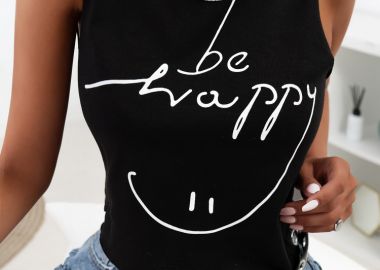 BE HAPPY BLACK TANK TOP - sense-shop - 