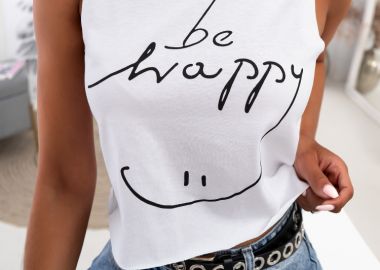 BE HAPPY WHITE TANK TOP - fashionroom - 