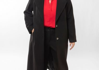 Βελούρ μακρύ παλτό σε μαύρο χρώμα -  - 