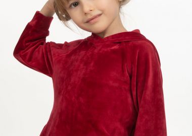 Βελουτέ μπλούζα μονόχρωμη με κουκούλα για κορίτσι - ΚΕΡΑΣΣΙ 15-122326-0-5 - OEM - 