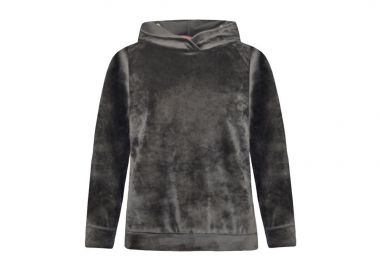 Βελουτέ μπλούζα μονόχρωμη με κουκούλα για κορίτσι - ΣΚΟΥΡΟ ΓΚΡΙ 15-122326-0-5 - OEM - 