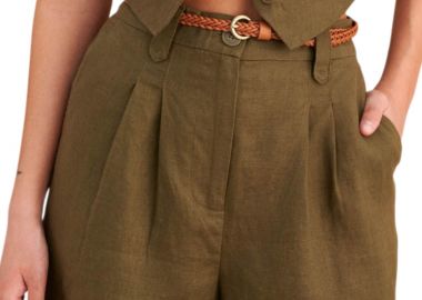 Βερμούδα Attrattivo Λινή Με Ζώνη 9923002-KHAKI Γυναικείο - Attrattivo - 