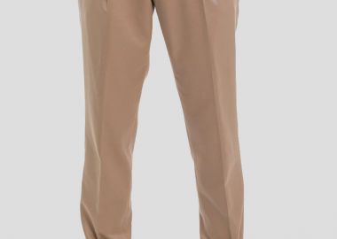 BERWICH Ανδρικό Μπεζ Light Brown Cotton Twill Flat Front Trousers - BERWICH - 