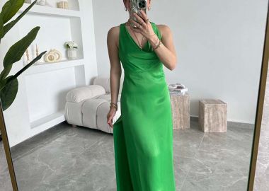 Bien γυναικείο σατέν μακρυ φόρεμα (πρασινο) - SOU - 