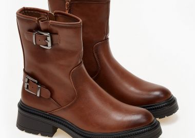 Biker boots με αγκράφες - Κάμελ - Issue - 